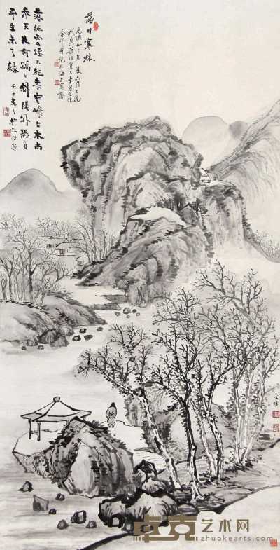 萧俊贤 李文珪 光绪二十二年（1906年）作 落日寒林 立轴 140×71cm